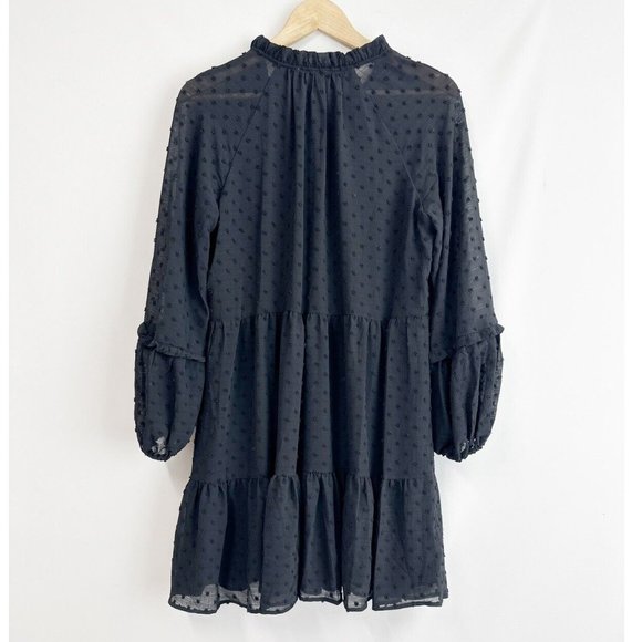 CeCe Women's Clip Dot Ruffle Long Sleeve Shift Dress Rich Black Size S - Picture 4 of 6